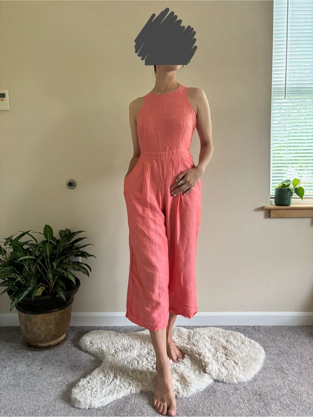 Sleeveless Coral Cropped Wide-Leg Jumpsuit